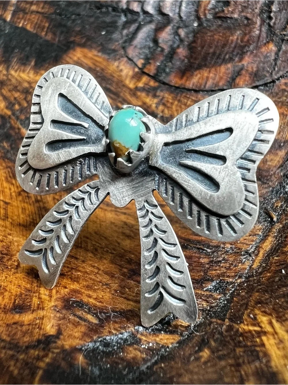 Sterling Silver Kingman Turquoise Bow Ring Size 9 Adjustable